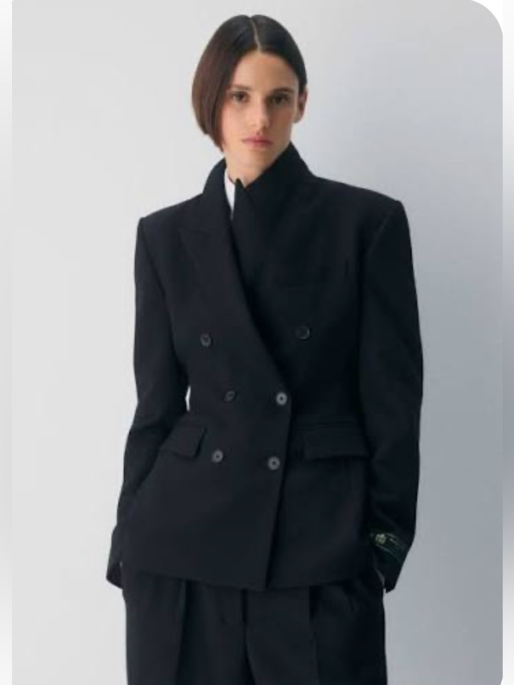 Aritzia Black Double-Breasted Blazer with Structured Shoulders